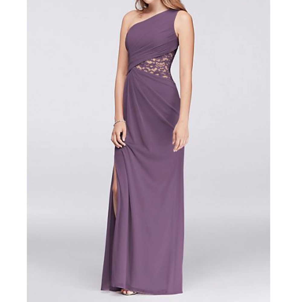 One Shoulder Mesh Dress with Lace Inset
